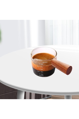 Suntek Espresso Bardağı Ölçüm Kabı Ahşap Saplı Ölçü Tek Çıkışlı