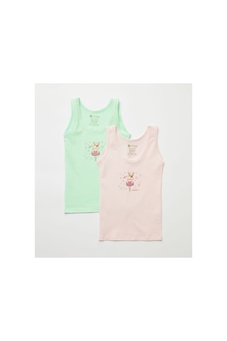 Natuline Kız Çocuk Sweet Rabbit Likralı 2'li Atlet 5001-2 Çok Renkli