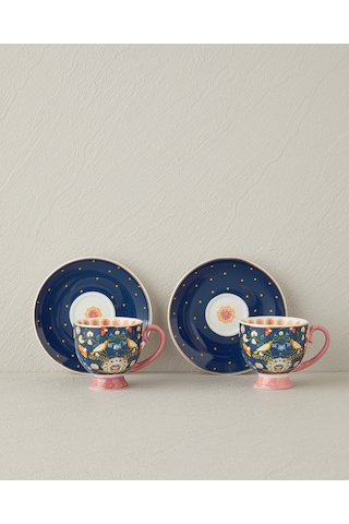 English Home Wingy New Bone China 4 Parça 2 Kişilik Kahve Fincan Takımı 100 Ml Lacivert Lacivert