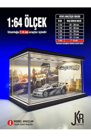 Most Wanted V1 Diecast Led Işıklı Akrilik Korumalı Stand/diorama 1:64 Ölçek