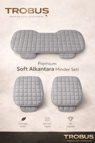 Renault Symbol Ve Taliant 2008 Ve Sonrası Uyumlu Soft Alkantra Gri 3'lü Oto Koltuk Minder Set