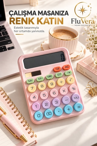 Pastel Pembe Renkli Hesap Makinesi Güneş Enerjili Ve Pilli Büyük Ekranlı Masaüstü Hesap Makinesi Ofis Okul Ev Kullanım Diğer