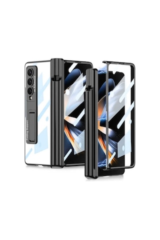 Samsung Uyumlu Galaxy Z Fold 4 Kılıf Zore Kıpta Standlı Kalem Bölmeli Kapak Siyah