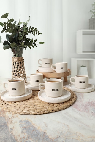 Deep Collection Mottolu Stackable Çay Takımı 12 Parça 6 Kişilik