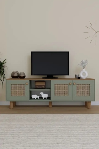 Bohem Serisi Natura Yeşil Pvc Hasır Desen Tv Ünitesi Yeşil