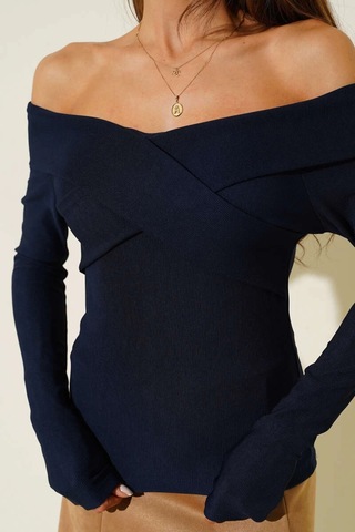 Madonna Çapraz Yaka Bluz Lacivert T4331 Lacivert