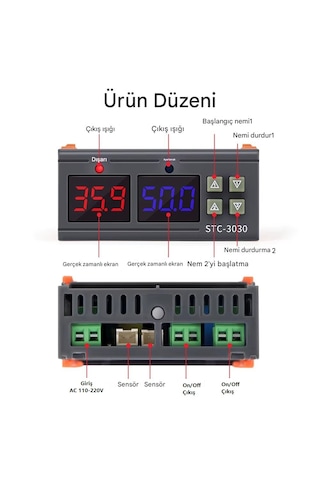 Yate10 Stc-3030 220v 10a Çift Problu Toprak Nem Kontrol Cihazı 0-100 Rh