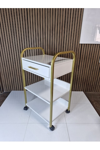 Beyaz Çekmeceli Gold Detay Etejer