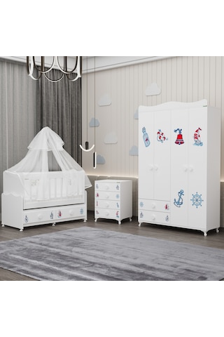 Elegant Yıldız 4 Bebek Odası Takımı Yatak Uykuseti - Denizci Beyaz