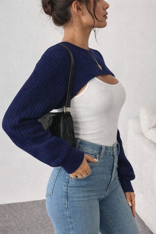 Tarz Cool Kadın Lacivert Dekolteli Crop Triko Bolero Lacivert