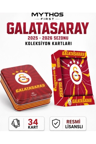 Mythos First Galatasaray 2025-2026 Sezonu Koleksiyon Kartları Metal Kutu 34 Kart Resmi Lisanslı