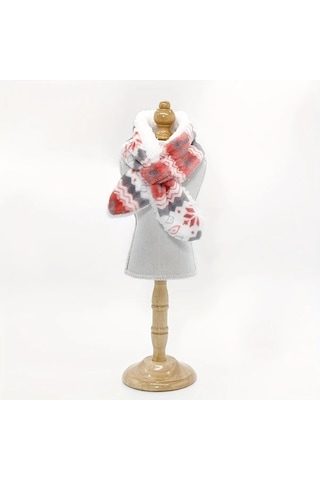 Elmpaly Pembe L Yumuşak Pluş Köpek Atkı Kazak Kürk Yeleği Kışlık Kırmızı Beyaz Mavi Desenli