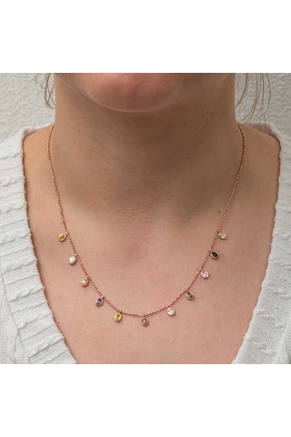 Blackcraft Gümüş Renkli Oval Taşlı Şans Kadın Kolye Modern Renkli