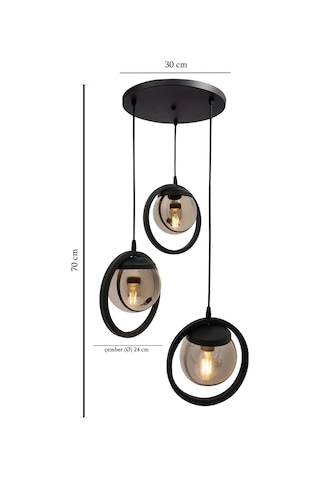 Halka 3 Lu Tepsi. Glop Füme Rengi Camlı Siyah Avize. Salon, Mutfa Siyah