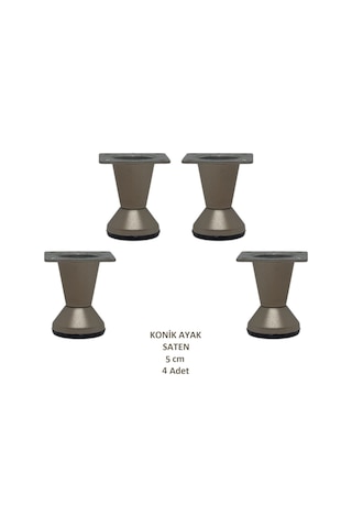 Adilon Konik Ayak, Zamak, Saten, 5 cm, Dolap, Mobilya, Puf Ayağı (4 Adet)