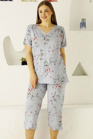 Alimer Kadın Açık Mavi Büyük Beden Bermuda Pijama Takm Edy2704b-m Açık Mavi