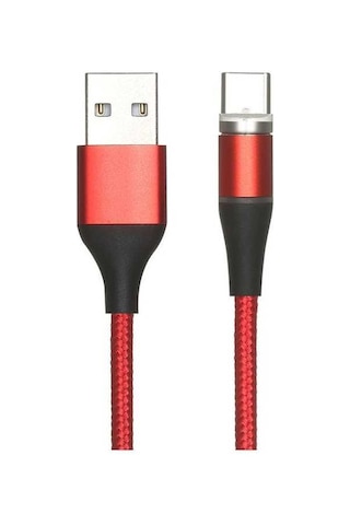 Besthome1 2.4a Hızlı Şarj Type-c Manyetik Şarj Kablosu 2 Metre Kırmızı Nilon, Konforlu Fonksiyon