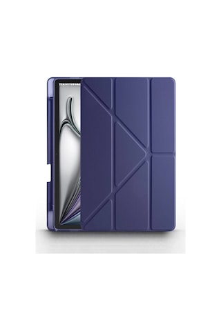 Apple Uyumlu iPad Air 13 Inç 2024 M2 Kılıf Kalem Şarj Bölmeli Stadlı Uyku Modlu Arkası Silikon Akıllı Case Kılıf