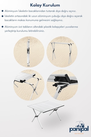 Panipal Alüminyum, Katlanabilir Kamp Ve Piknik Masası,taşıma Çantasıyla L Gri