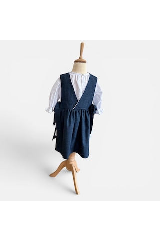 Bebe Nakış İşlemeli Denim Kot Elbise Seti Mavi