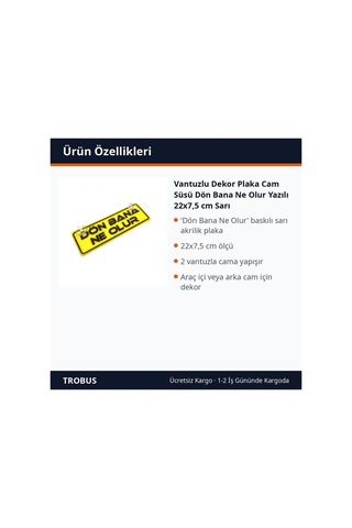 Trobus Vantuzlu Dekor Plaka Cam Süsü Dön Bana Ne Olur Yazılı 22x7,5 Cm Sarı