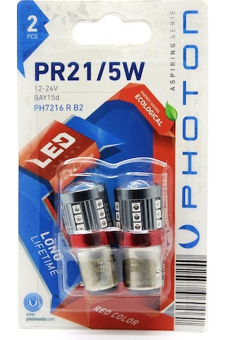 Photon P21/5w Bay15d 12-24v Led Ampul - Kırmızı Red - İkili Blister Ph7216 R B2