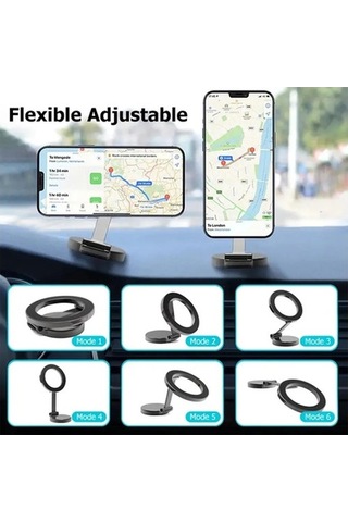 Createtech Araba Manyetik Katlanır Telefon Dağı Tutucu 360 Dönüştürülebilir Vantuz Black - -