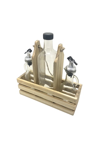 Ahşap Doğal 3lü 2+1 Set Yağdanlık Ve Sosluk Takımı Set Ihlamur - Kavak 1 Set Ahşap