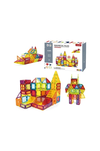 110 Parça Manyetik Blok Seti - 7.5 Cm Standart Seri Renkli Magnet Mıknatıslı Yapı Blokları, 3+ Yaş E