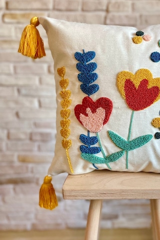 Swita Home Punch İşlemeli Tekli Dekoratif Özel Tasarım Kırlent Kılıfı Panç Çok Renkli