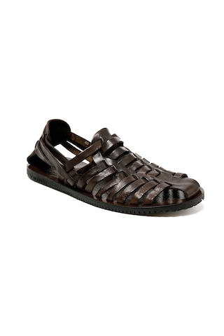 The Sandals Factory Sandalet Erkek M6579 The Sandals Factory Leather Upper Dark Brown Dark Brown