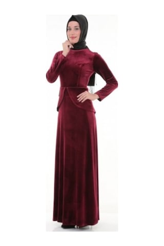 Nidya Moda Büyük Beden Elbise-4044B Bordo