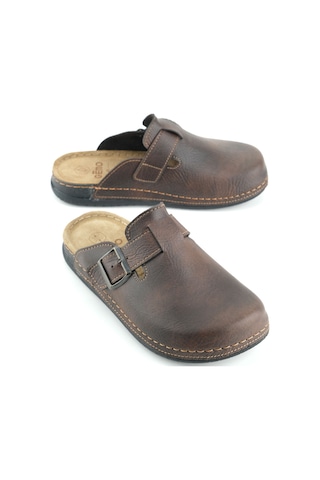 Gezer Gemo Erkek İç Taban Hakiki Deri Tek Toka Ayarlanabilir Ev Bahçe Günlük Terlik Kahve