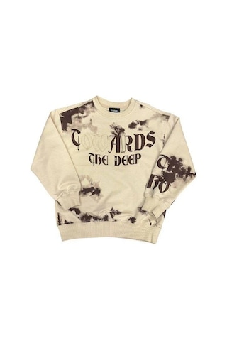 Erkek Çocuk Batik Desenli Coward Yazılı Sweatshirt-14847 Bej