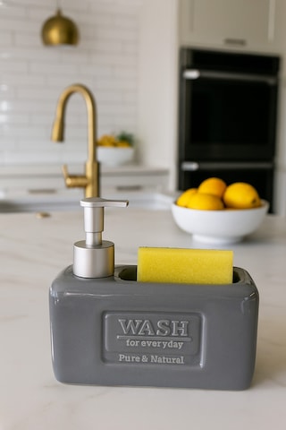 Makri Home Şık Ve Fonksiyonel Seramik Süngerlikli Sıvı Sabunluk/deterjanlık, Gri, 500 Ml