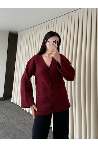 Laluvia Düğmeli Basic Hırka - 4622  Bordo