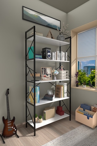 5 Raflı Kitaplık Dekoratif Raf 180x90x30 Beyaz