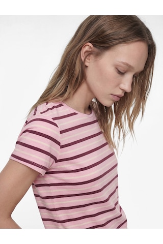 Koton Çizgili Pamuklu Bisiklet Yaka Kısa Kollu Slim Fit Tişört Pembe Çizgili 6sal10537ık