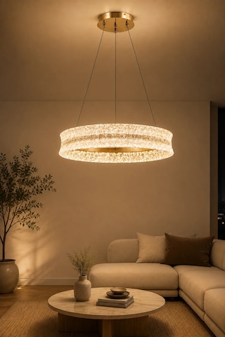 Modern Premıum Sarkıt Avize Gold Kasa Üç Renk Led Taşlı Lüx Avize 140w