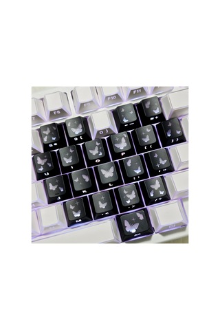 Leaven Kelebek Desenli Kare Tasarım Keycap Tuş Takımı Pbt - Rgb Uyumlu Işık Geçirgen - Siyah