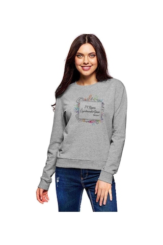 Öğretmenler Günü Kutlu Olsun Baskılı Gri Kadın Sweatshirt