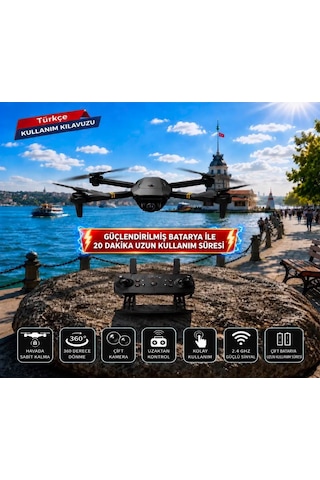 Hd Kamera Katlanabilir Gövde Türkçe Kılavuz Ve Uygulama Destekli 360 Derece Dönebilen Taşıma Çantalı Çift Bataryalı Drone