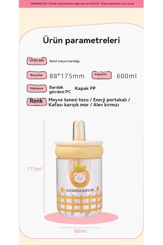 Çizgi Film Bulut Meyveli Plastik Bardak Turuncu