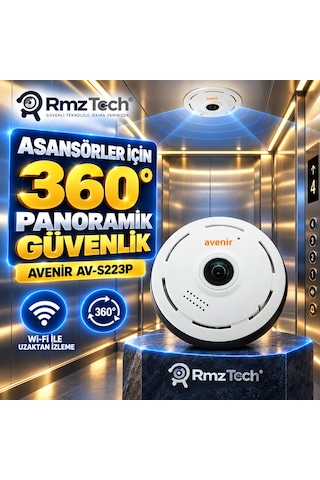 Avenir Av-s223p 3 Mp 360 Panoramik Balıkgözü Wifi Kamera V380 Uygulamalı Asansör, Ofis Ve Mağaza