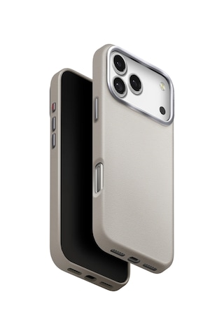 Apple Uyumlu iPhone 17 Pro Kılıf Lyden Vegan Deri Kaplama İnovatif Görünüm Magsafe Premium Kapak Gri