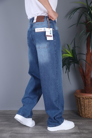 Felvıno Erkek Yıkamalı Süper Baggy Bol Kesim Kot Pantolon Koyu Mavi