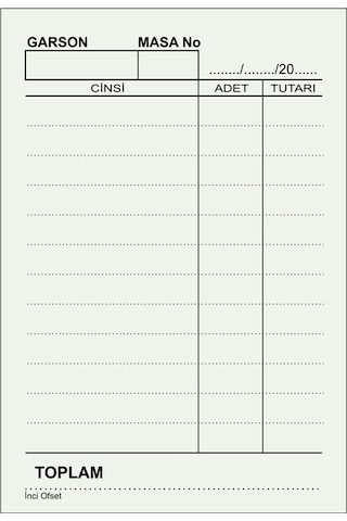 İnciofset Kafe Çay Kahve Sipariş Fişi A7 Tek Nüsha 500 Cilt