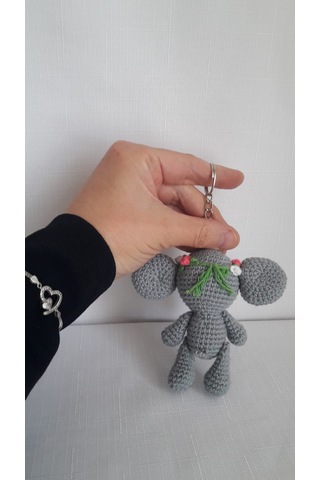 Amigurumi Çiçekli Fil Anahtarlık
