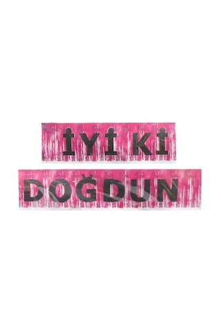İyiki Doğdun Banner Püsküllü Metalize Pembe 200X22 Cm