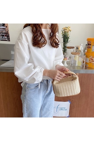 Didadodo Hasır Dokuma Kadın El Çantası, Bej, Casual Model Bej